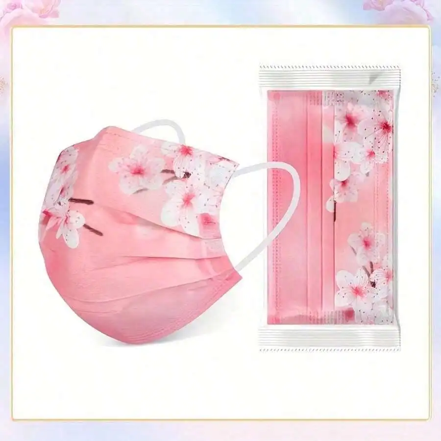 10pcs Floral Sakura Print 3-Pl - Disposable Mask Blue ulasan dan harga