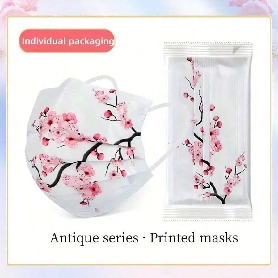 10pcs Floral Sakura Print 3-Pl - Disposable Mask Blue ulasan dan harga