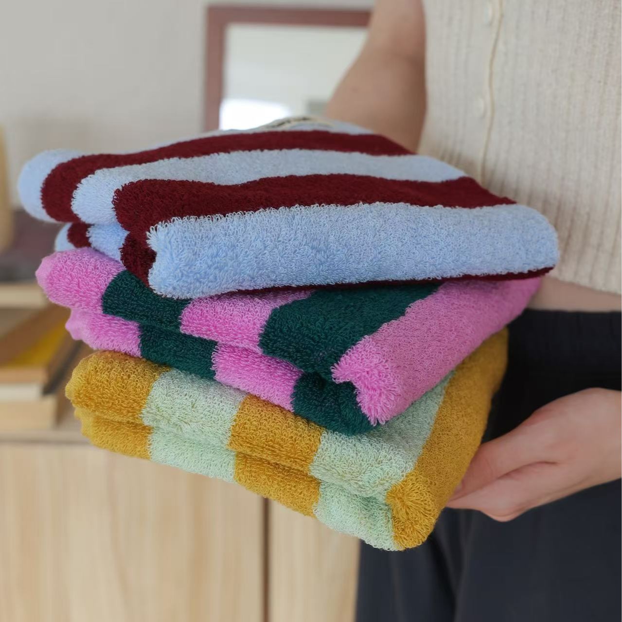 Retro Striped Pure Cotton Towe - Cloth Face Mask Washable ulasan dan harga