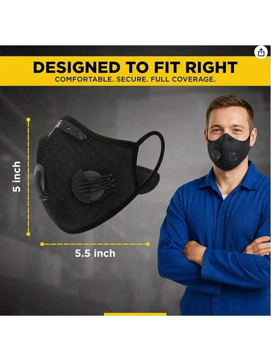 2-Pack Reusable Half Face Mask - Black Face Mask Pack ulasan dan harga